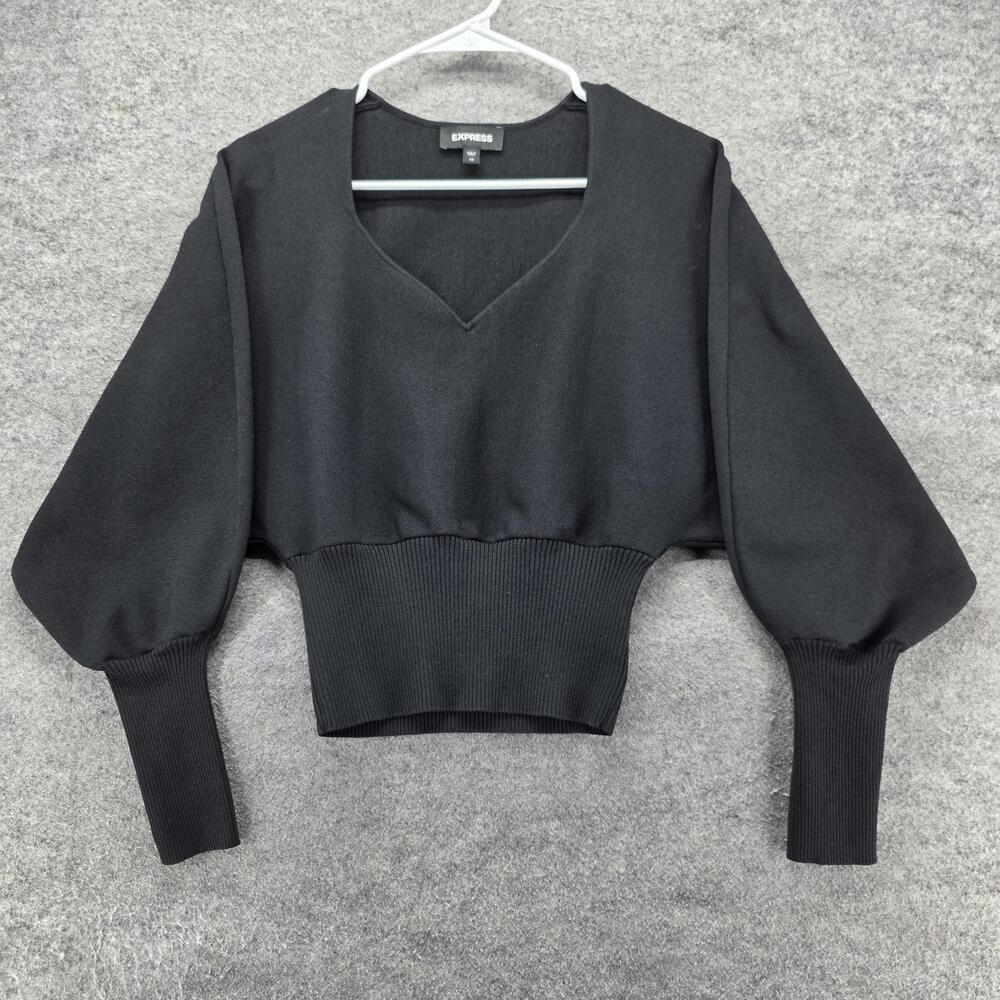 Express Sweater Pullover Womens XS Black V-Neck Dolman Sleeve Cropped Knit